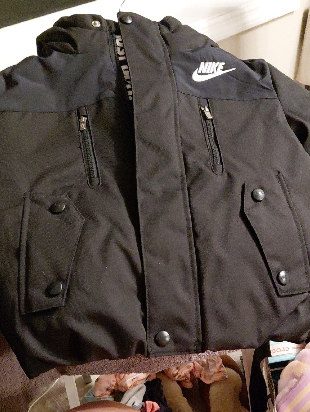 Nike Black Hooded Puffer Jacket with White Logo